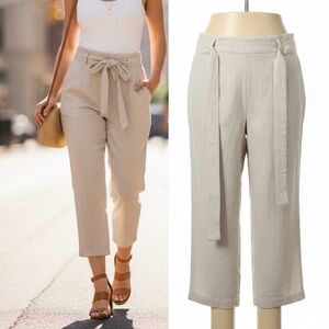 492 Harvé Benard | NWT $59 Beige Stripe Linen Collection Tie Waist Pants (Sz 8)